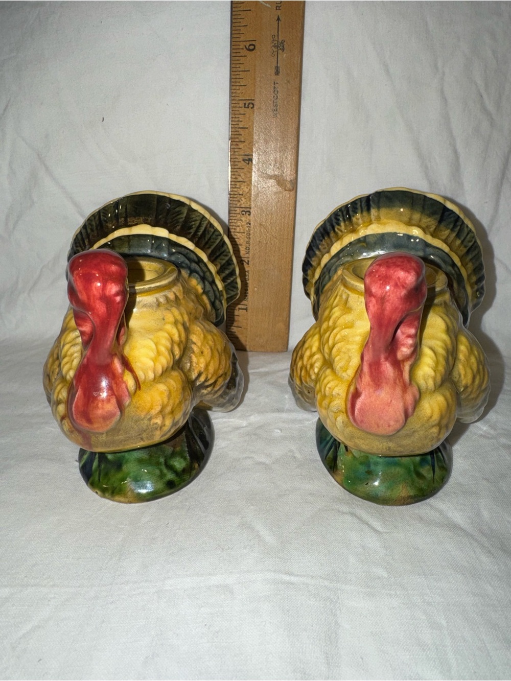 Napcoware Vintage Ceramic Yellow Thanksgiving Turkey candle holder Pair